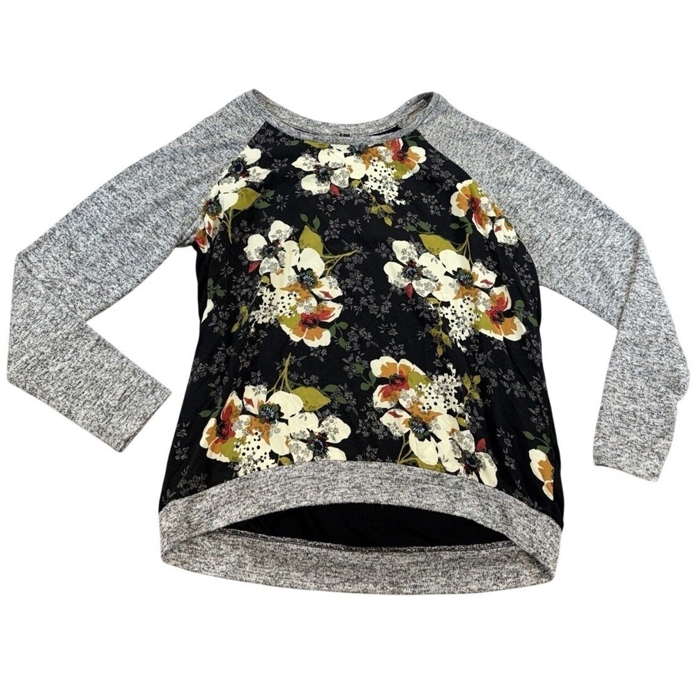Kut From The Kloth Women's Long Sleeve Floral Print Shirt Gray Sleeves Sz L Boho